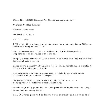 Case 12  LEGO Group An Outsourcing Journey Marcus Møller.docx