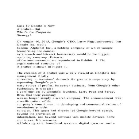 Case 19 Google Is Now Alphabet—But What’s the Corporate 