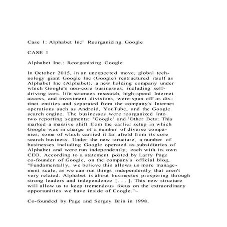Case 1 Alphabet Inc Reorganizing Google CASE 1 Alpha