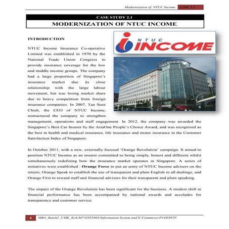 Case 2.1 : Modernization of NTUC Income
