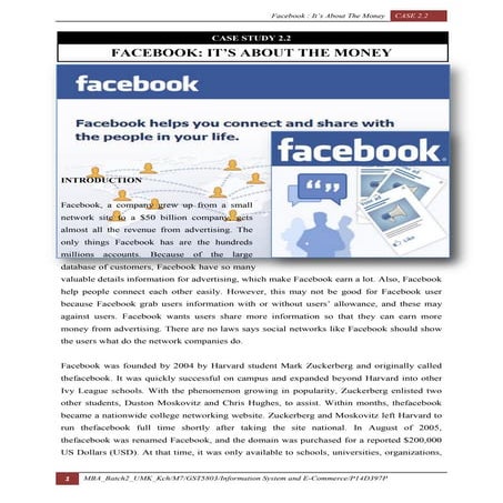 Case 2.2 : Facebook It's About the Money
