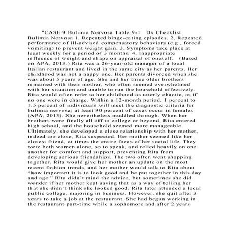 CASE 9 Bulimia Nervosa Table 9-1 Dx Checklist Bulimia Nervos.docx