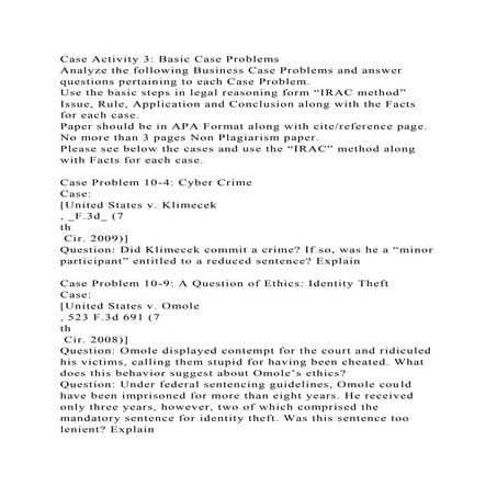 Case Activity 3 Basic Case ProblemsAnalyze the following Business.docx