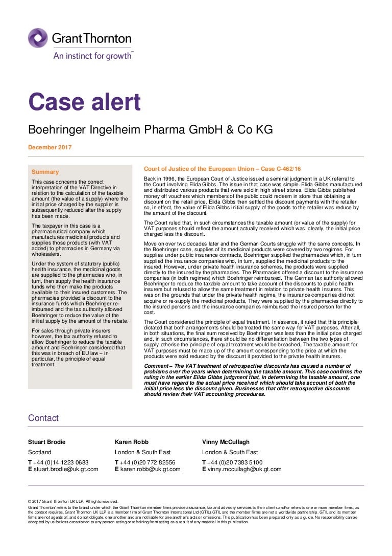 Case Alert Boehringer Ingleheim Pharma Cjeu Judgment