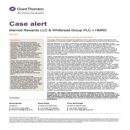 Case Alert - Marriott Rewards / Whitbread - Upper Tribunal | PDF