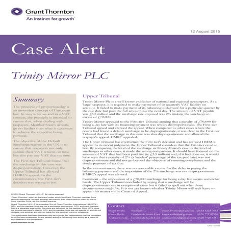 Case Alert: Trinity Mirror PLC