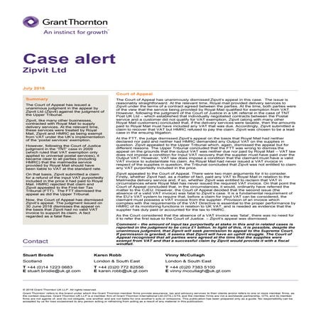 Case Alert - Bratt Auto Services / Contracts Ltd v HMRC | PDF
