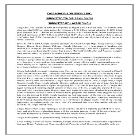 Case analysis on google inc. akash singh