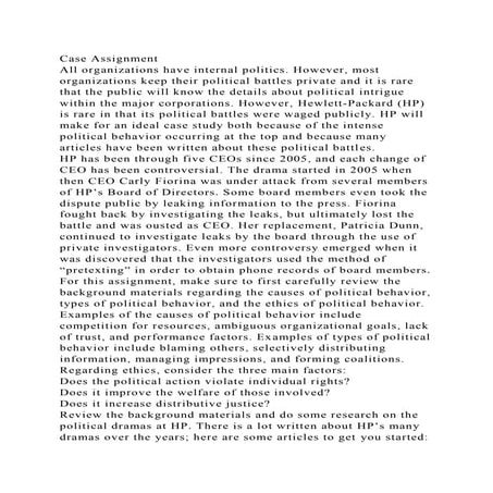 Case AssignmentAll organizations have internal politics. However, .docx