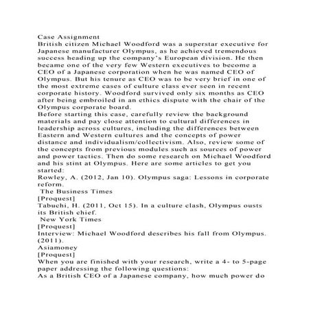 Case AssignmentBritish citizen Michael Woodford was a superstar ex.docx