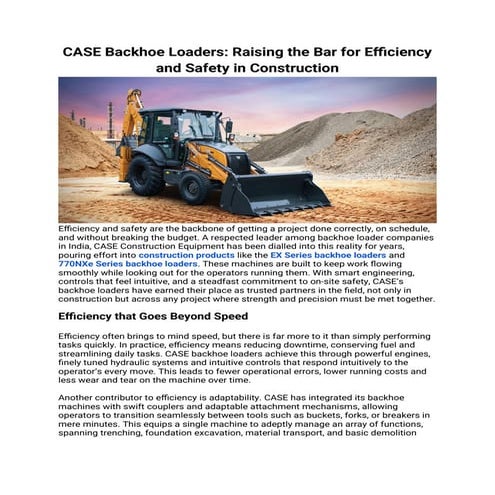 CASE Backhoe Loaders Raising the Bar for Efficiency and Safety in ...