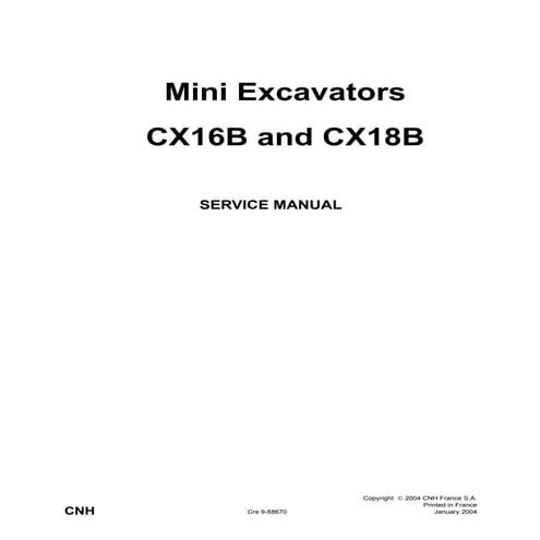 Case cx16 b mini excavator service repair manual | PDF