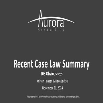 Case Law Review - Section 103 Obviousness