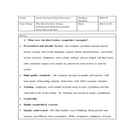 The Ritz-carlton: Using information systems to better serve the ...