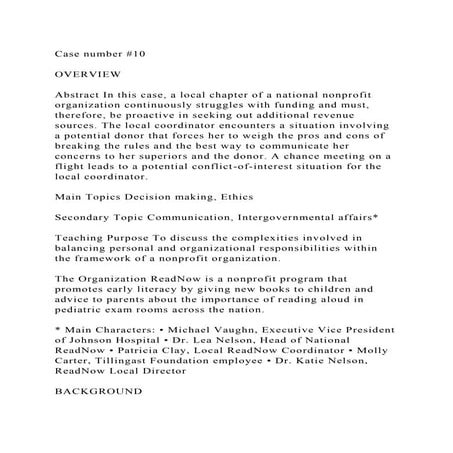 Case number #10 OVERVIEWAbstract In this case, a local chapt.docx