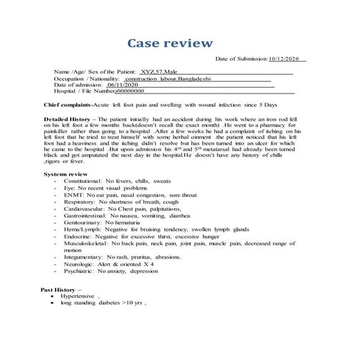 Diabetic foot ulcer case presentation | PPTX