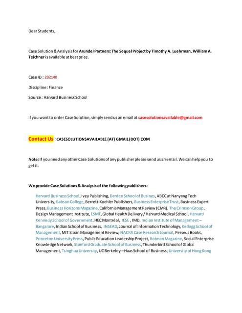 Case Solution for Arundel Partners: The Sequel Project | DOCX