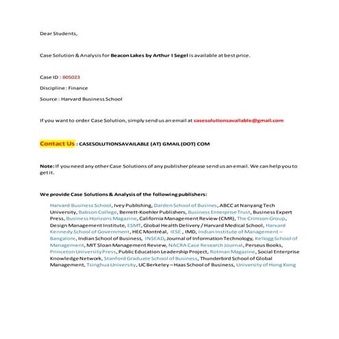 Case Solution for Beacon Lakes | DOCX
