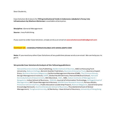 Case Solution For Filling Institutional Voids In Indonesia Jababeka s 