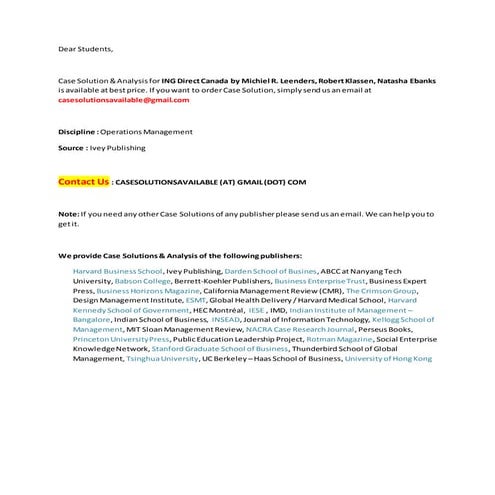 Case Solution for ING Direct Canada | DOCX