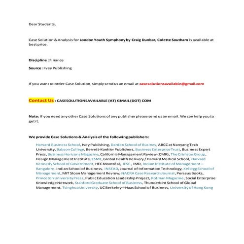 Case Solution for London Youth Symphony