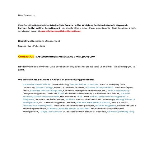 Case Solution for Marble Slab Creamery: The Weighing Decision | PDF