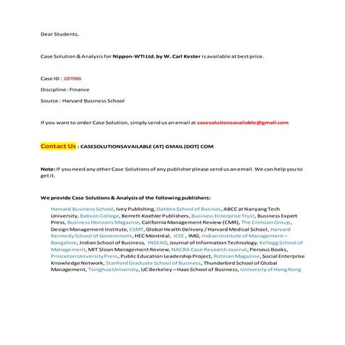 Case Solution for Nippon-WTI Ltd. | DOCX