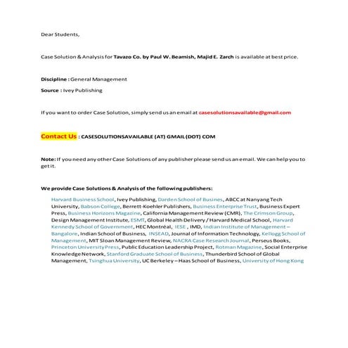 Case Solution for Tavazo Co. | DOCX