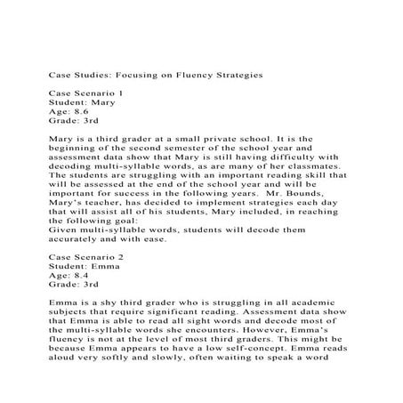 Case Studies Focusing on Fluency StrategiesCase Scenario .docx