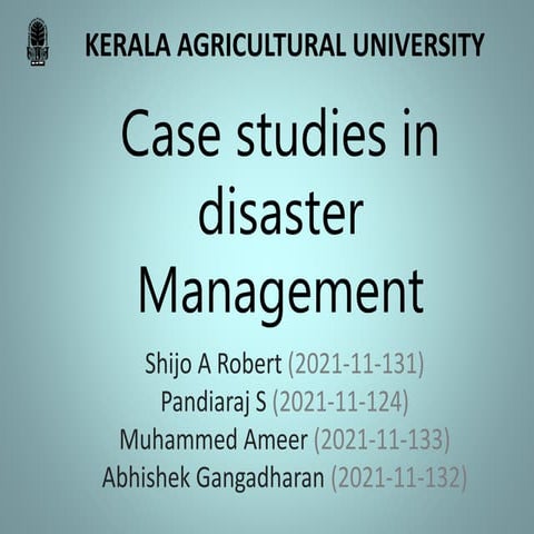 Case studies in Disaster Management (Four)