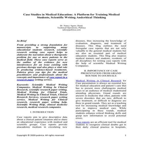 Case studies in medical education - Pubrica