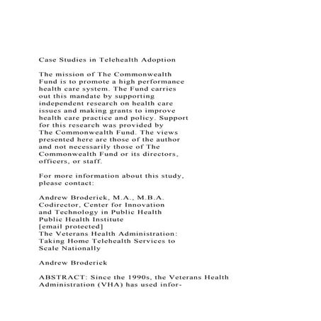 Case Studies in Telehealth AdoptionThe mission of The Comm.docx