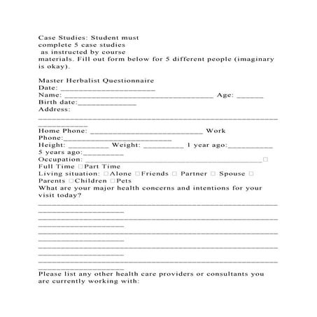 Case Studies Student must complete 5 case studies as instructed.docx