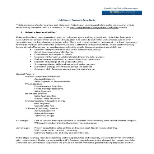 Case Study: Job Seeker Action Plan