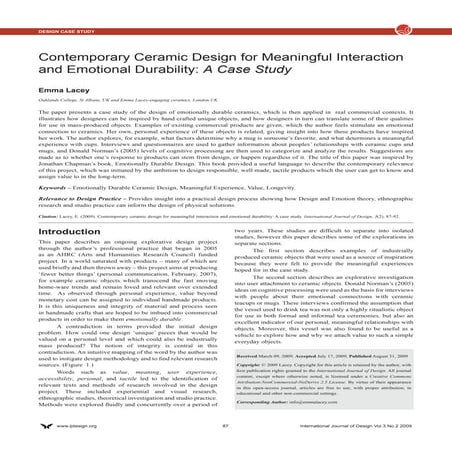 Contemporary Ceramic Design for Meaningful Interaction and Emotional Durabili...