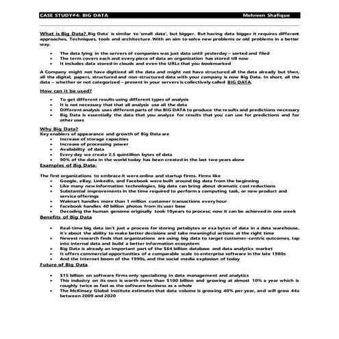 One Page docuement on BIG DATA