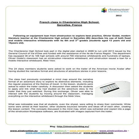 Case study - France - French class in Chantereine High School, Sarcelles