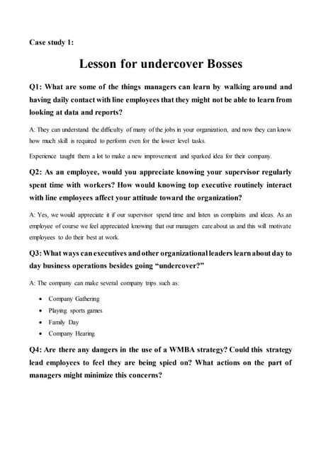 Lessons For "Undercover" Bosses - Organization Behavior (Case Study ...