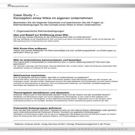 Case Study 1 - Konzeption eines Wikis im eigenen Unternehmen