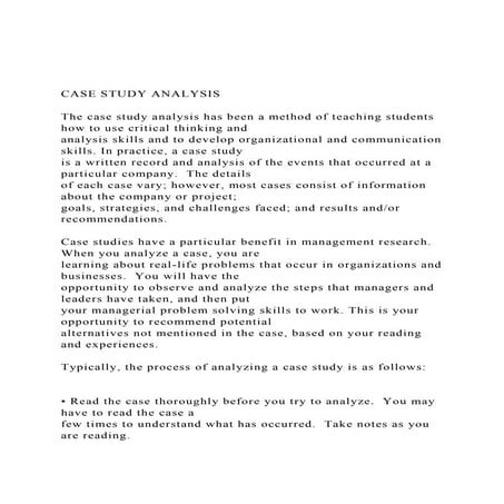 CASE STUDY ANALYSIS The case study analysis has been a me.docx
