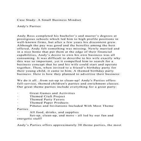 Case Study A Small Business MindsetAndys PartiesAndy R.docx