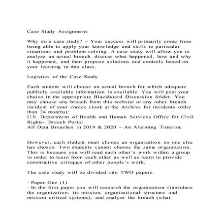 Case study assignment why do a case study – your success will