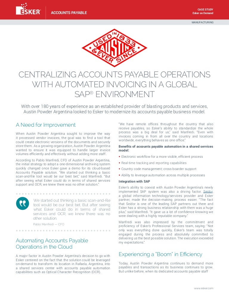 Austin Powder Centralizing Accounts Payable Operations in a Global S…