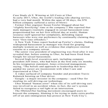 Case Study ch 9 Winning at All Costs at UberIn early 2017, Uber.docx