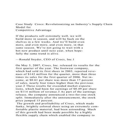 Case Study  Crocs Revolutionizing an Industry’s Supply Chain .docx
