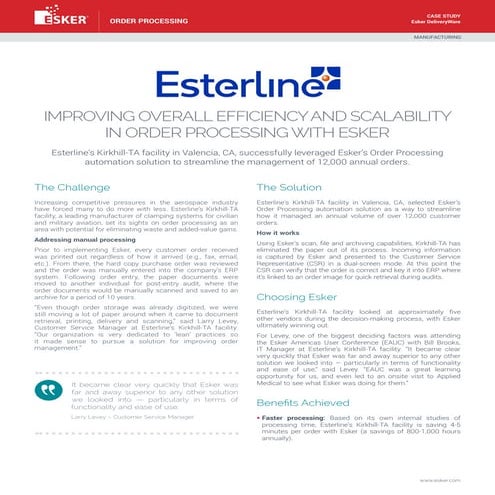 Esterline: Improving Overall Efficiency and Scalability in Order Processing with Esker