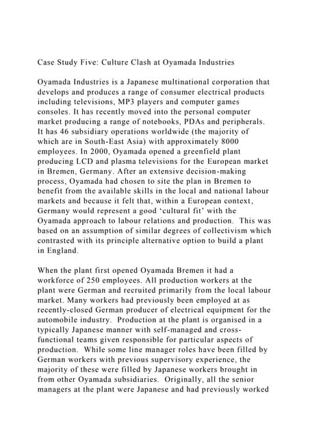 Case Study Five Culture Clash at Oyamada IndustriesOyamada In.docx