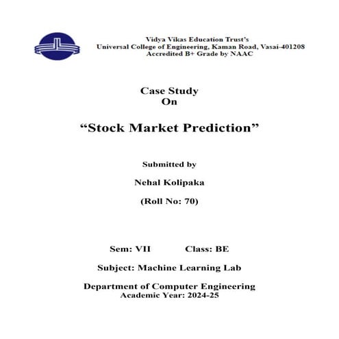 CASE STUDY ON STOCK MARKET PREDICTION IN ML