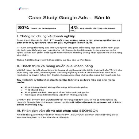 Case Study Google Ads - Ngành bán lẻ - SEONGON