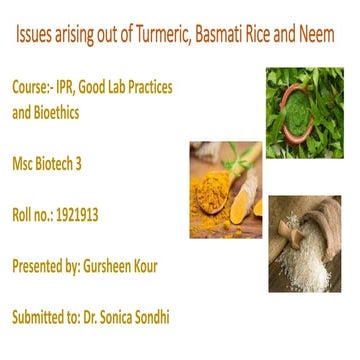 Case study on Neem, Turmeric and Basmati rice
